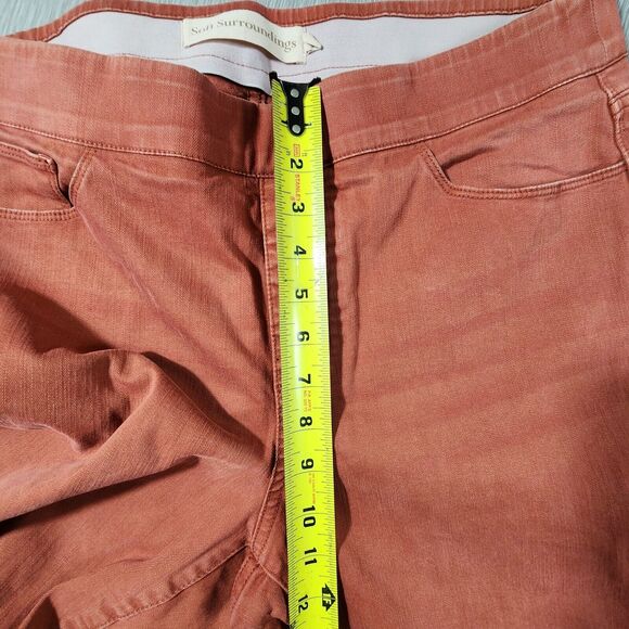 Soft Surroundings Pull On Jeans L Rusty Red Straight High Rise Comfort Waist - Picture 11 of 12